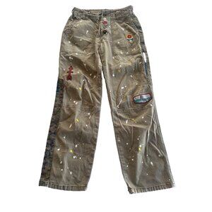 PILCRO Pants Women's Size 27 The Wanderer Olive Paint Splatter Embroidered Patch